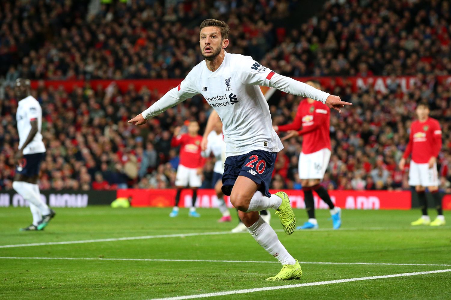 Adam Lallana scores against Manchester United