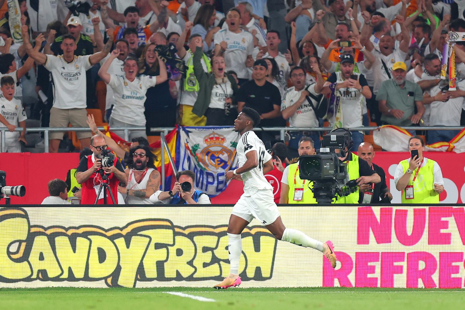 Aurelien Tchouameni of Real Madrid celebrates scoring his team's second goal during the Copa del Rey Final