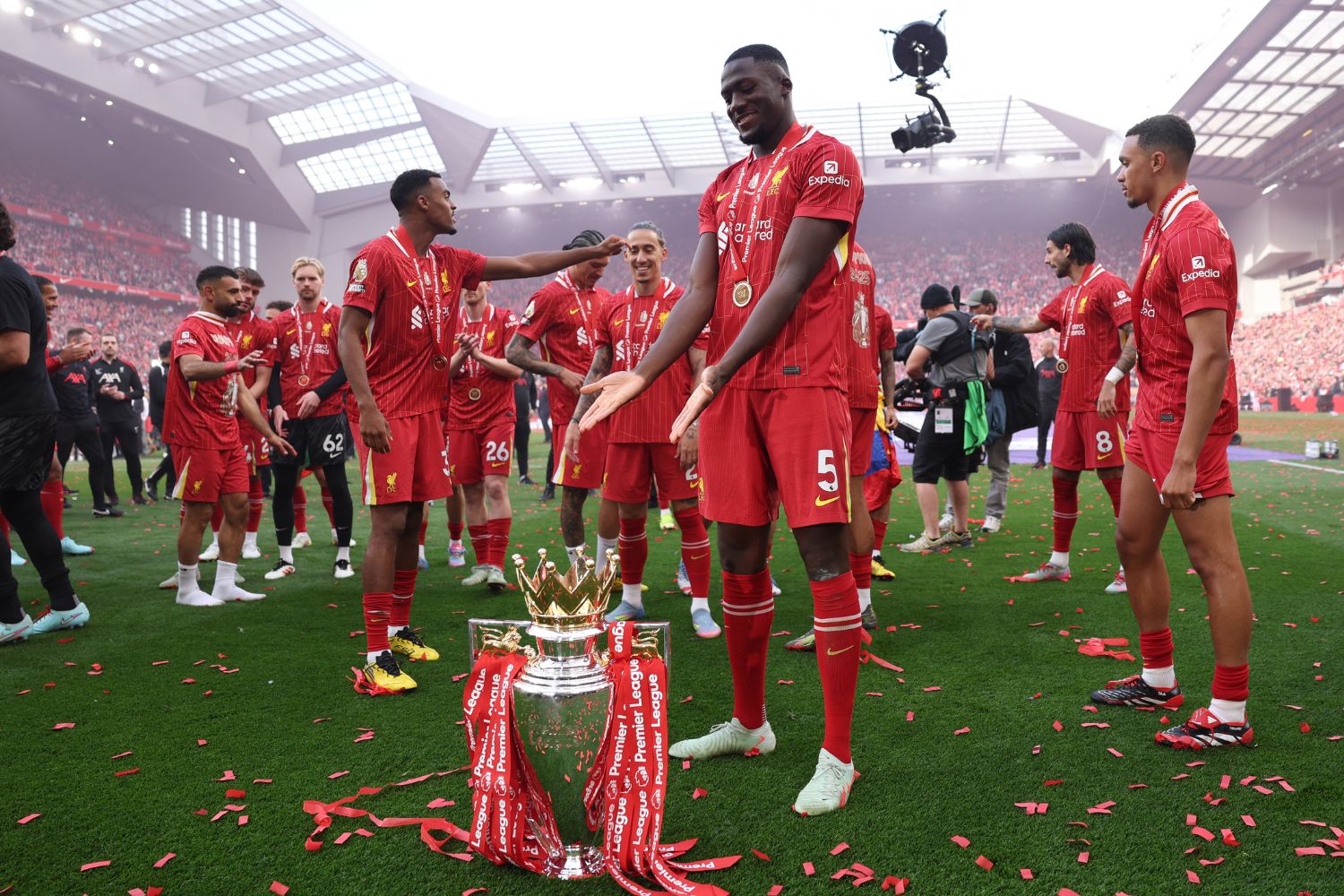 Ibou Konate with the Premier League trophy