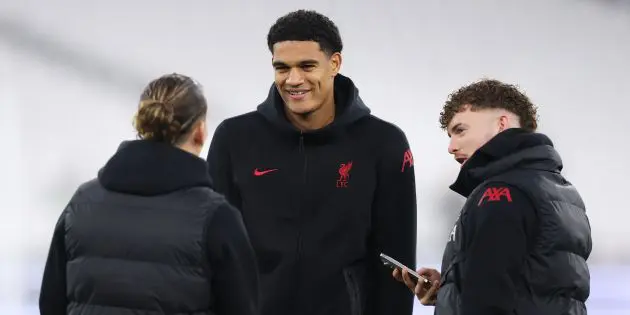 Jarell Quansah pre-match with Liverpool