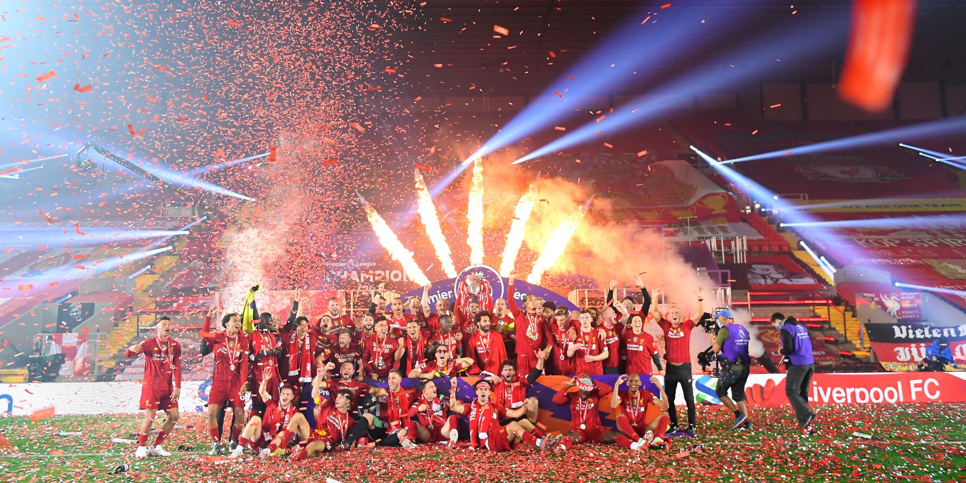 Liverpool celebrate winning the Premier League in 2020
