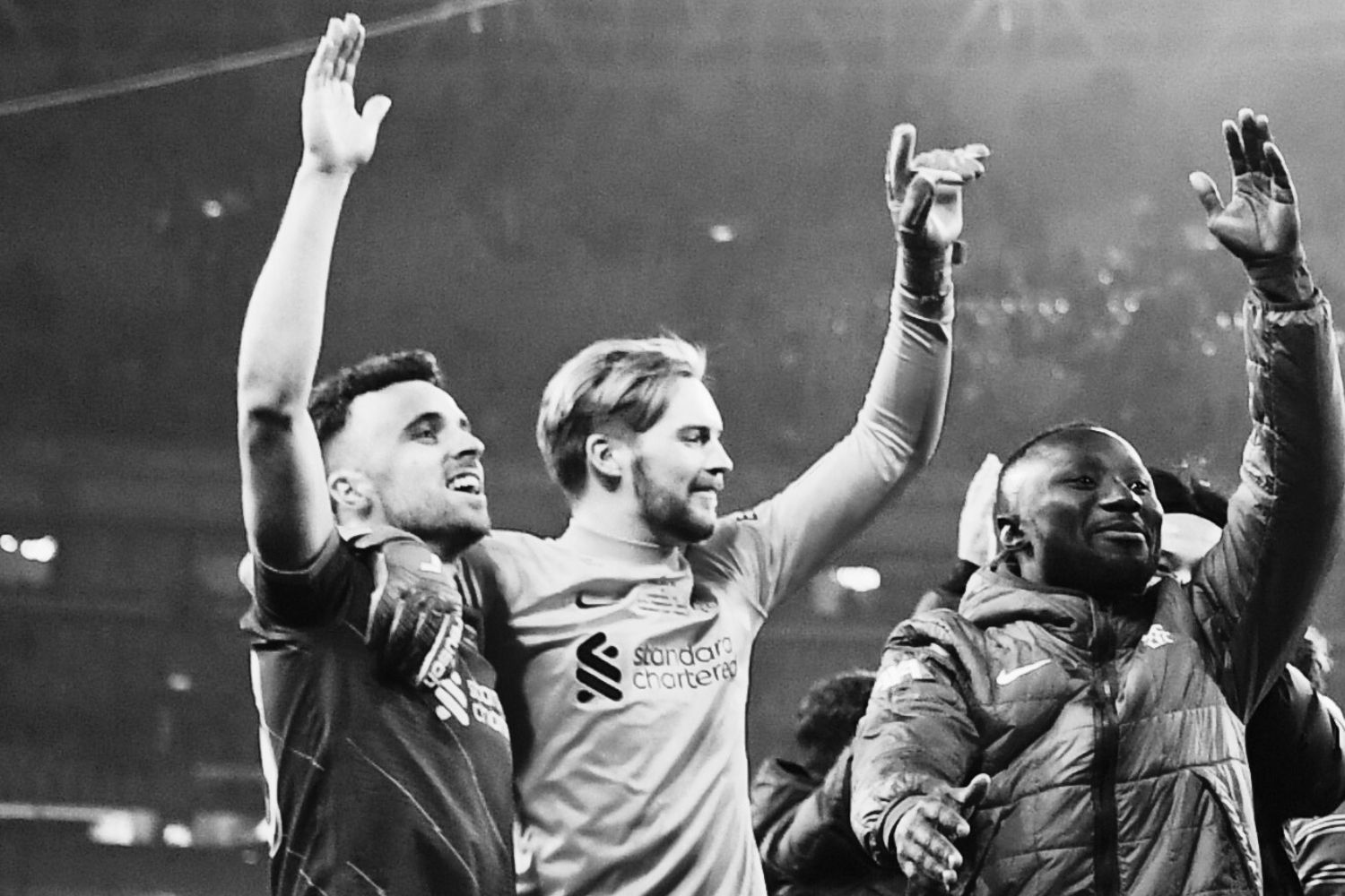 Diogo Jota and Caoimhin Kelleher celebrate together