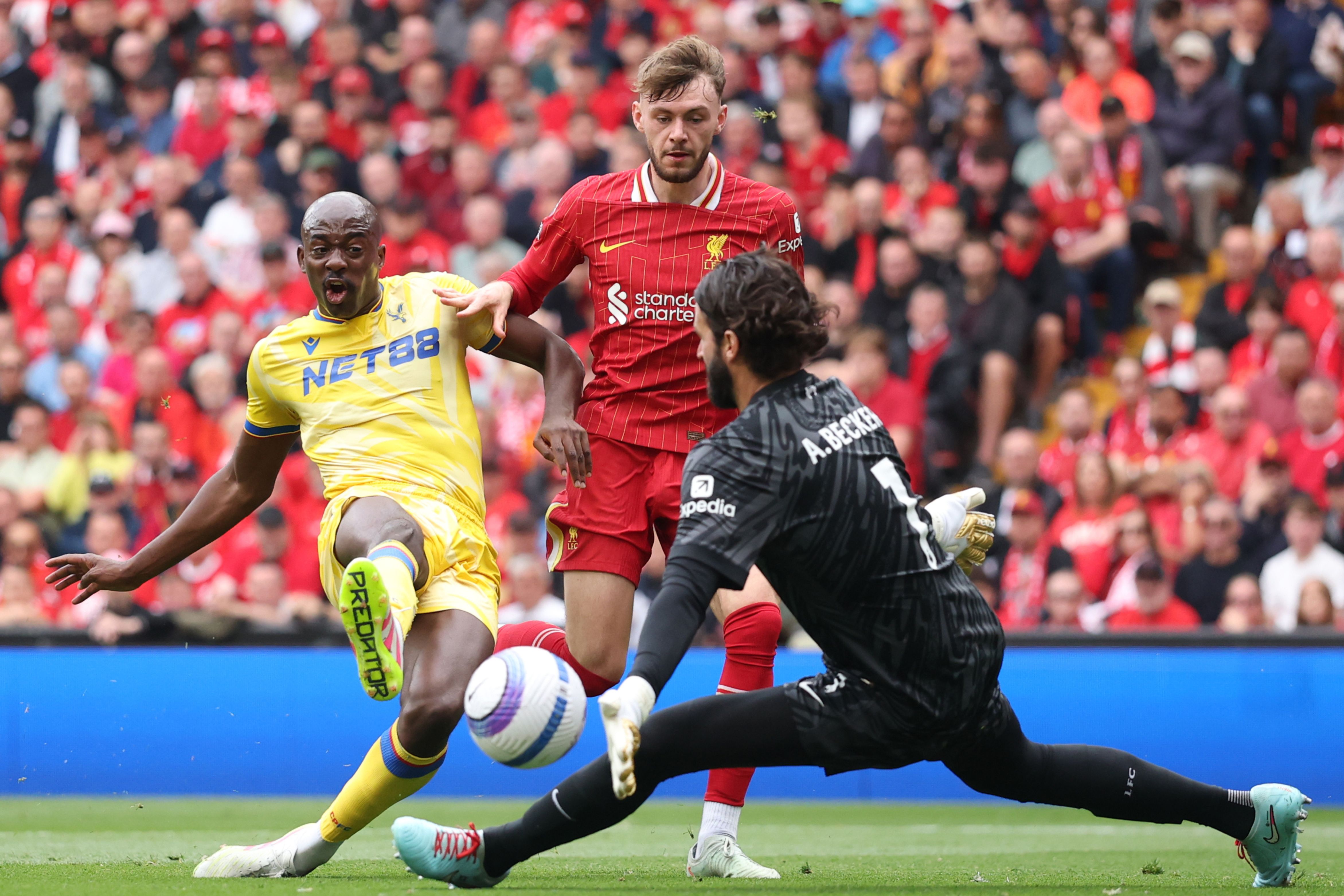 Jean-Philippe Mateta in action against Liverpool