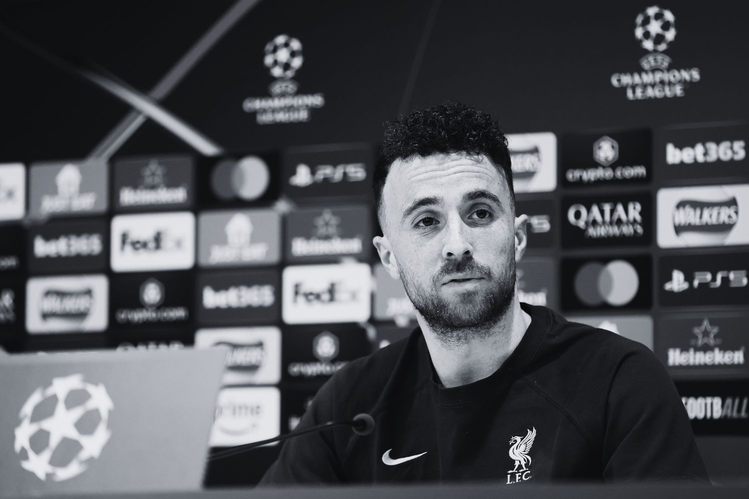 Diogo Jota speaks at a press conference