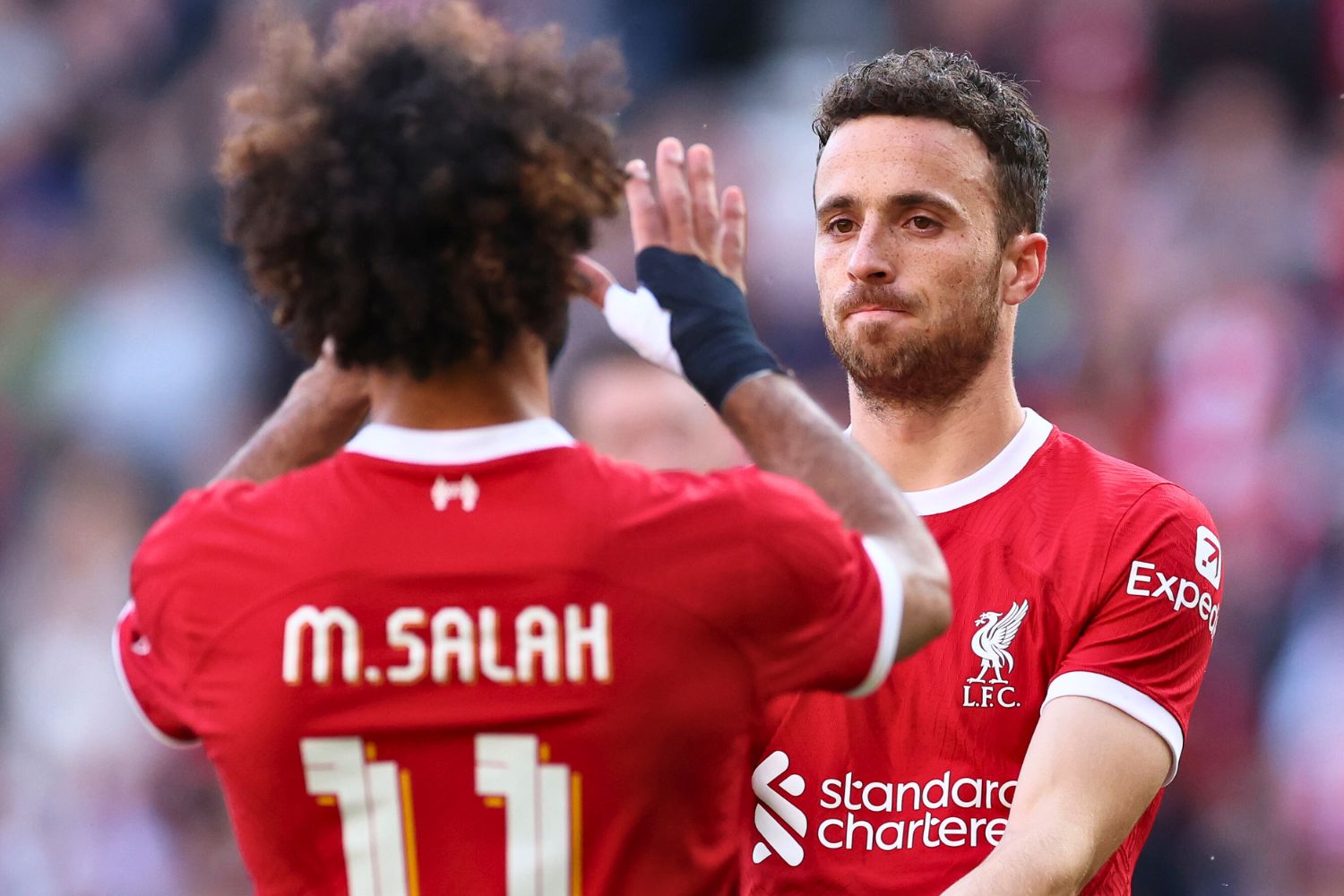 Diogo Jota after scoring at Deepdale in 2023