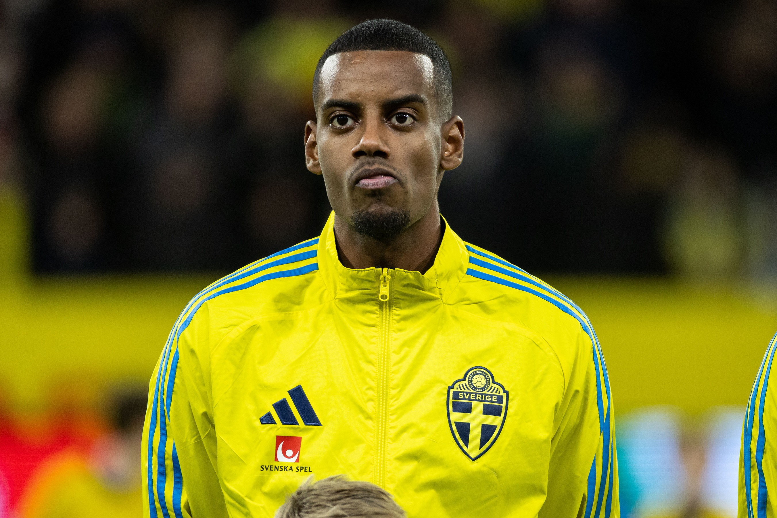 Alexander Isak chews his lip during Sweden game.
