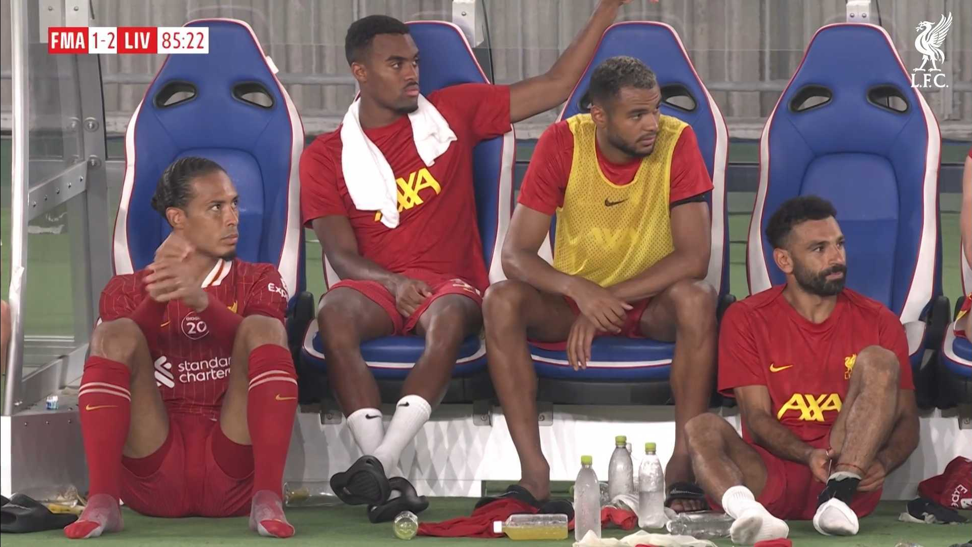 Mo Salah with ankle strapping in Japan