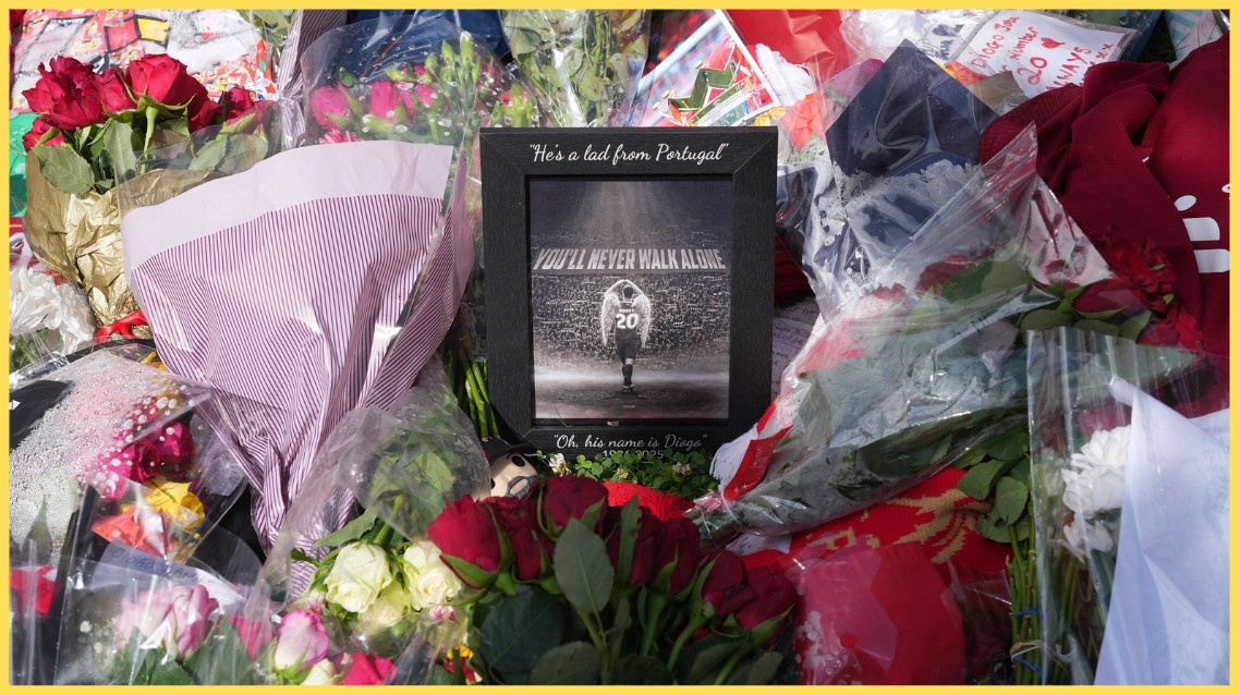 Hundreds of tributes have been paid to Diogo Jota outside Anfield