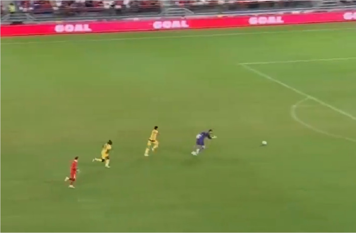 An overhit backpass from Kostas Tsimikas gifted Noah Okafor a second goal against Liverpool