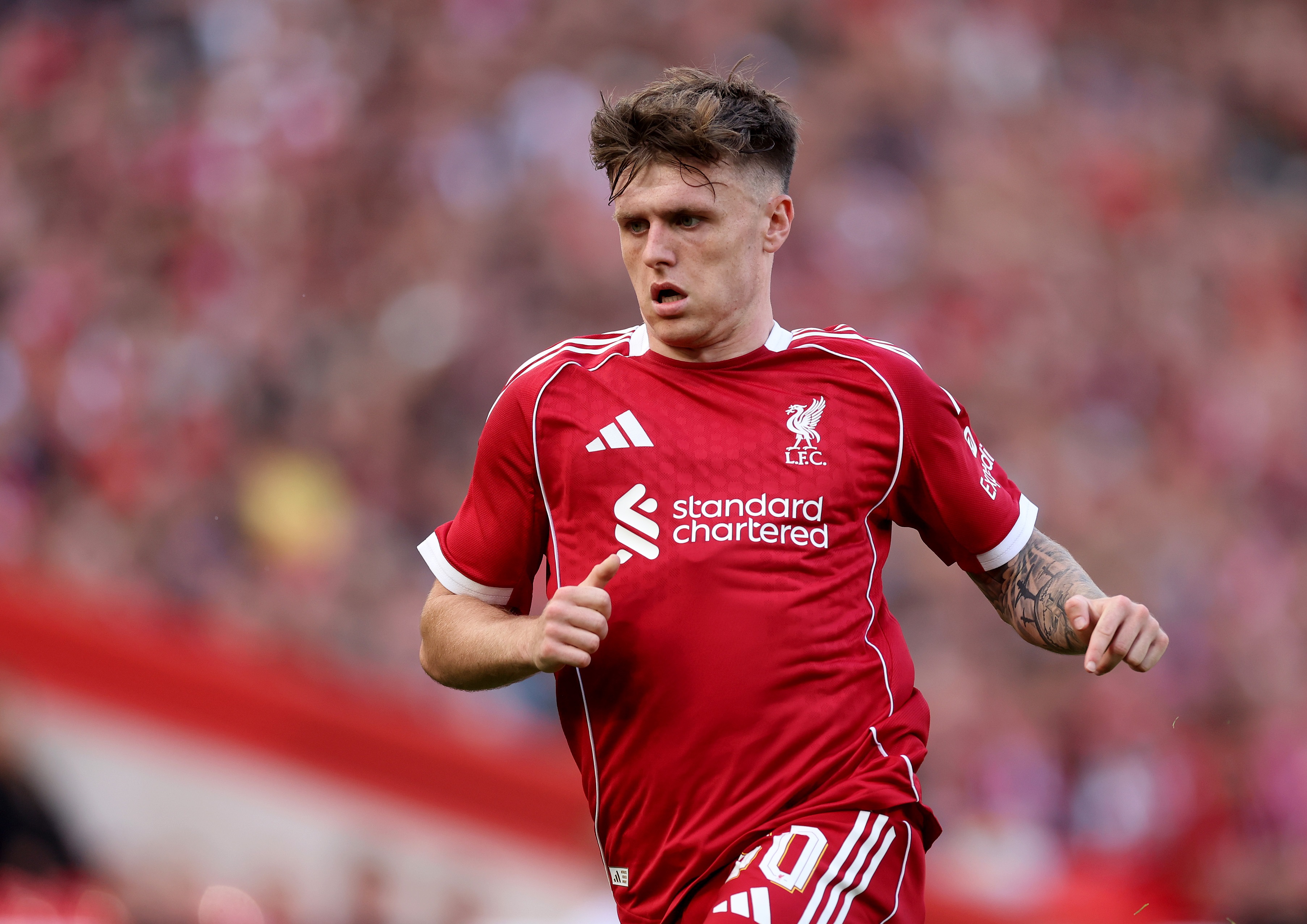Ben Doak runs during Liverpool game.