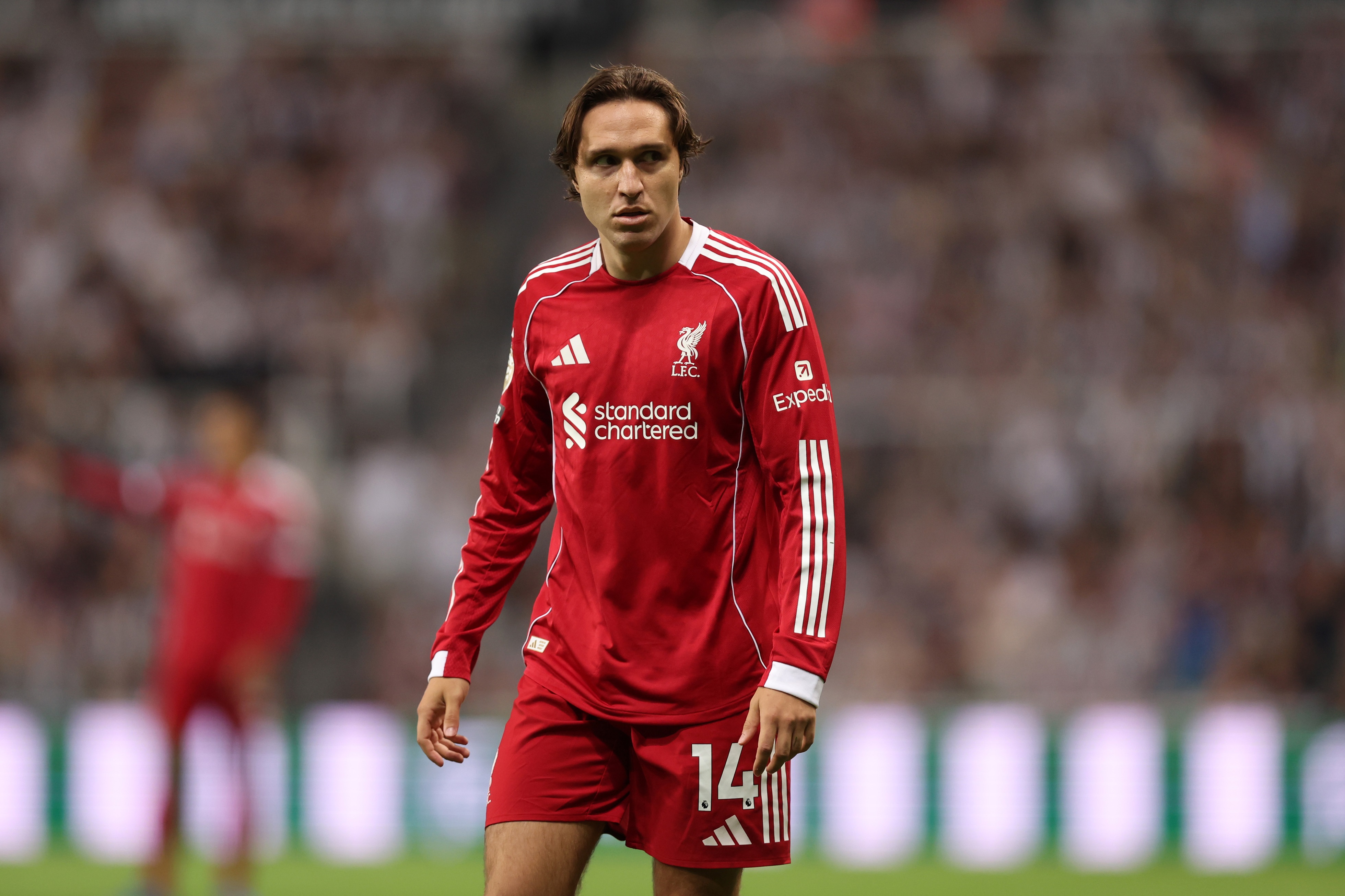 Federico Chiesa looks on whilst standing on the pitch at St James' Park.