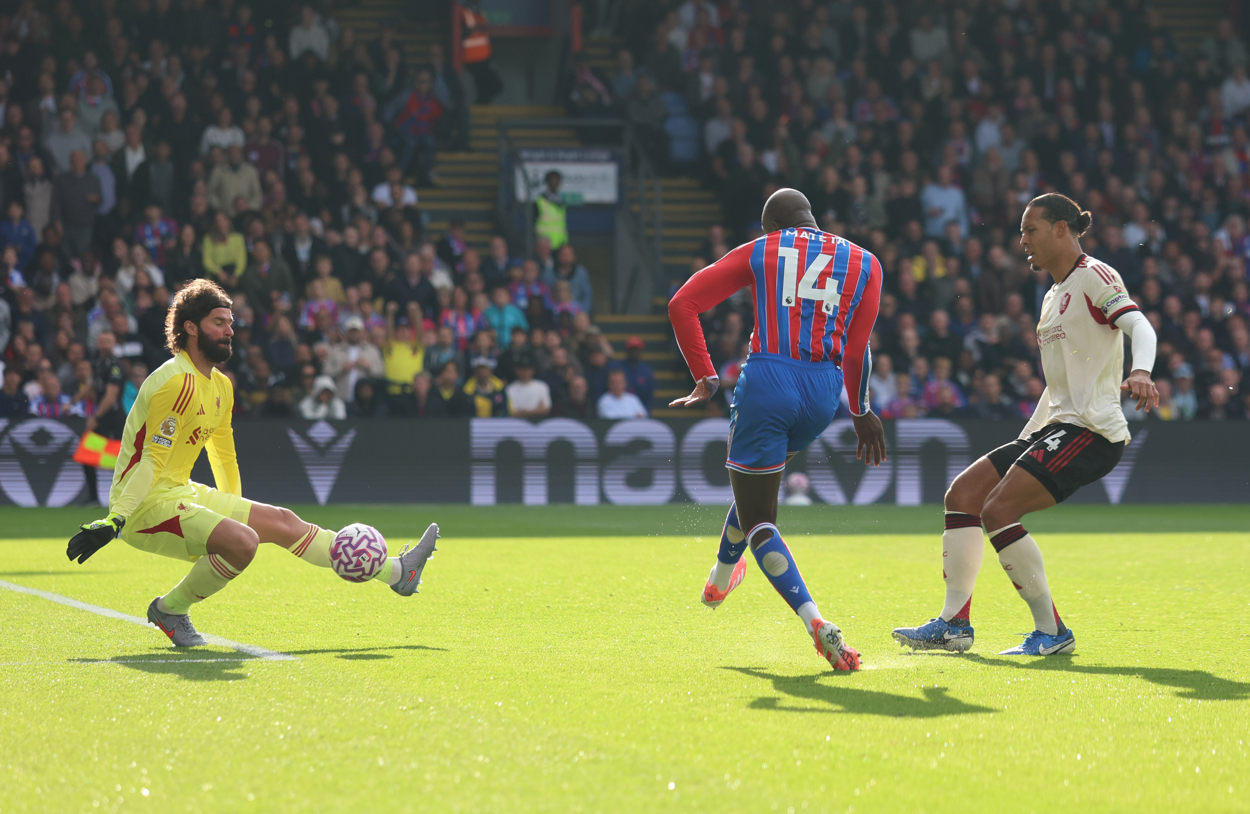 Alisson Becker made some crucial saves for Liverpool in the first half against Crystal Palace