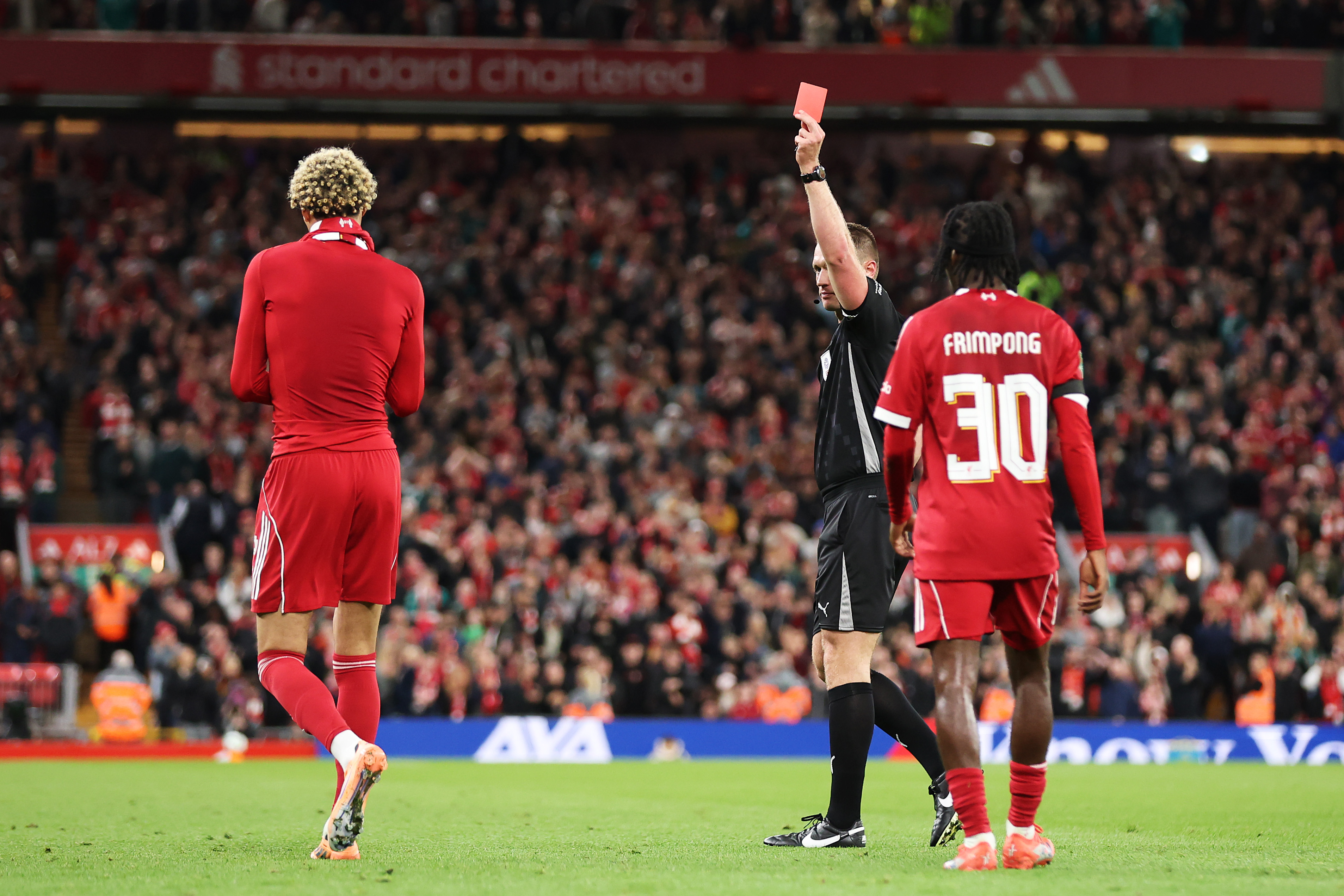 Hugo Ekitike was sent off in Liverpool's Carabao Cup win over Southampton