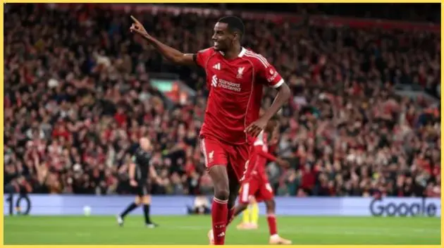 Alexander Isak celebrates his first Liverpool goal in the win over Southampton
