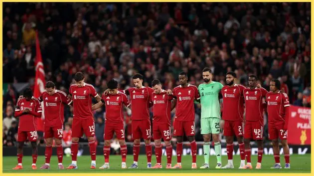 Liverpool players huddle before their Carabao Cup tie against Southampton