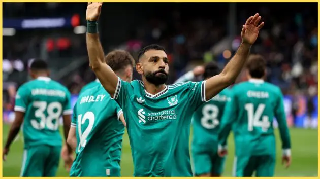 Mo Salah celebrates his stoppage time winner against Burnley
