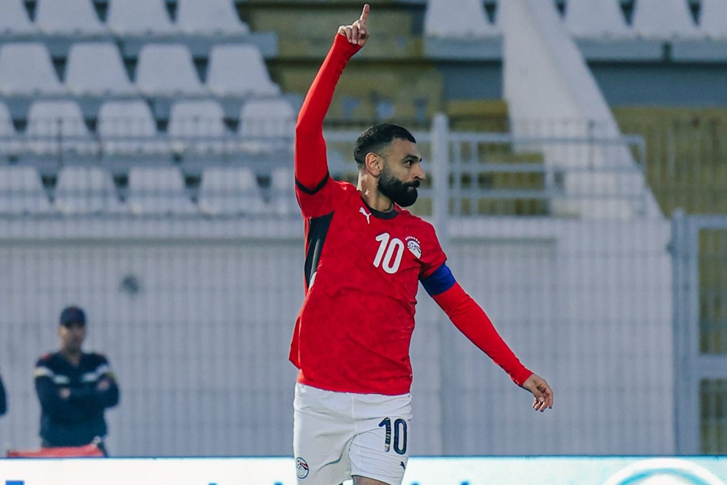 Mo Salah celebrates scoring against Djibouti