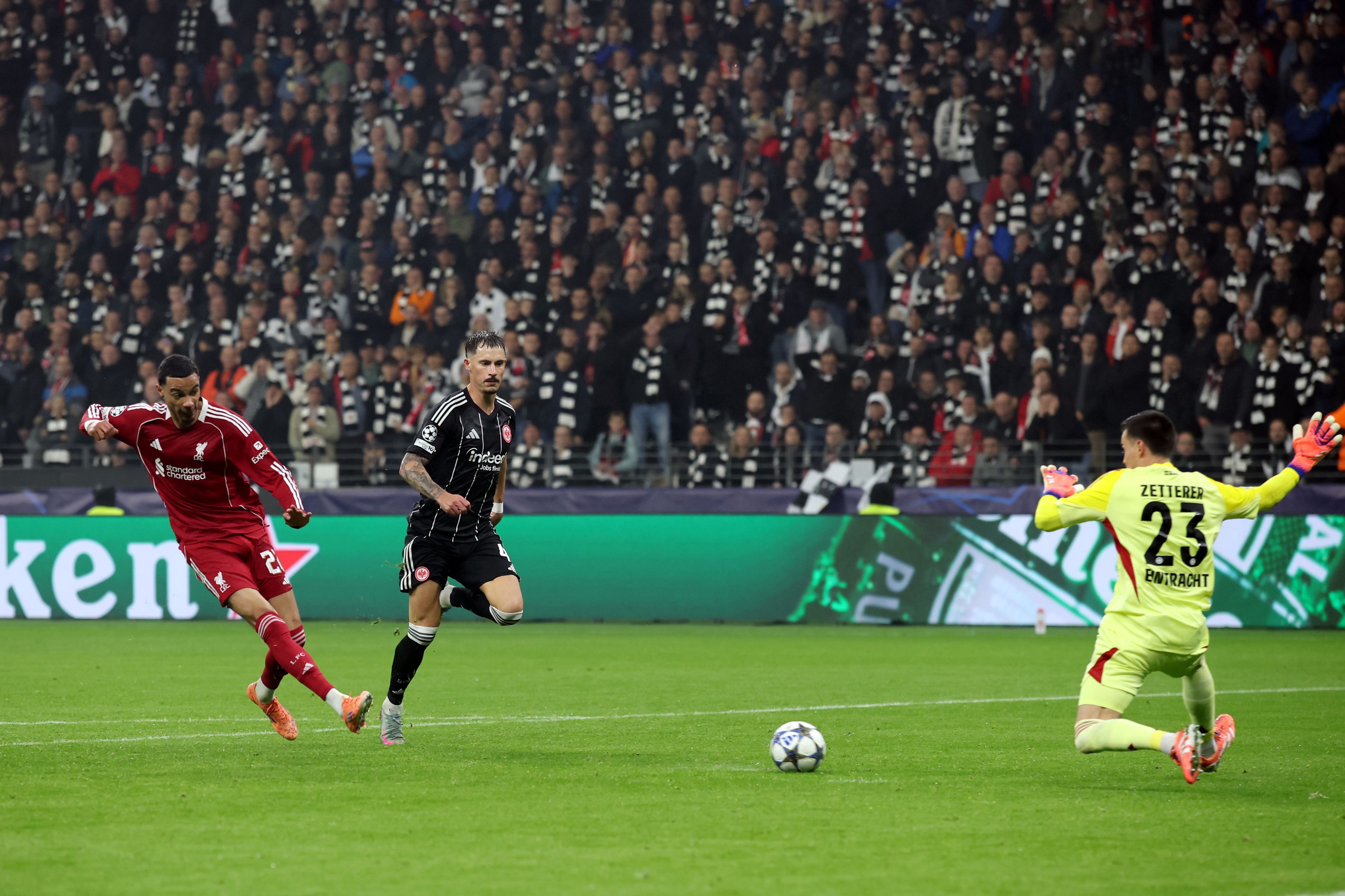 Hugo Ekitike scores against Eintracht Frankfurt