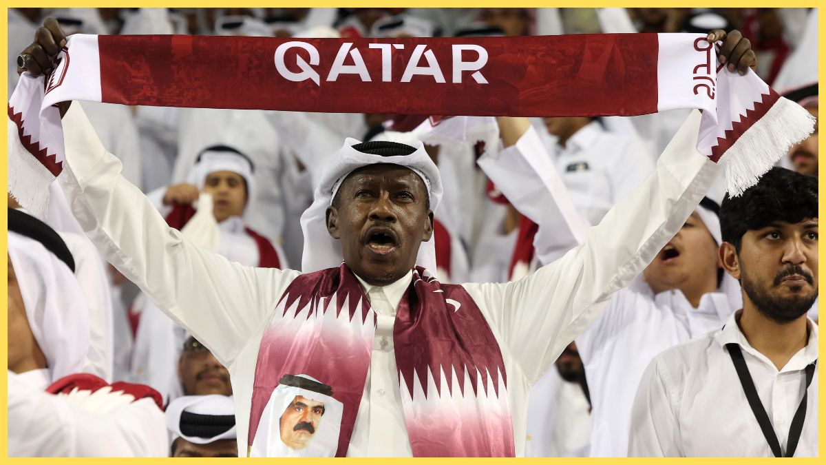 Qatar fans show support prior to the FIFA World Cup 2026 qualifier match between Qatar and United Arab Emirates at Jassim Bin Hamad Stadium on October 14, 2025 in Doha, Qatar