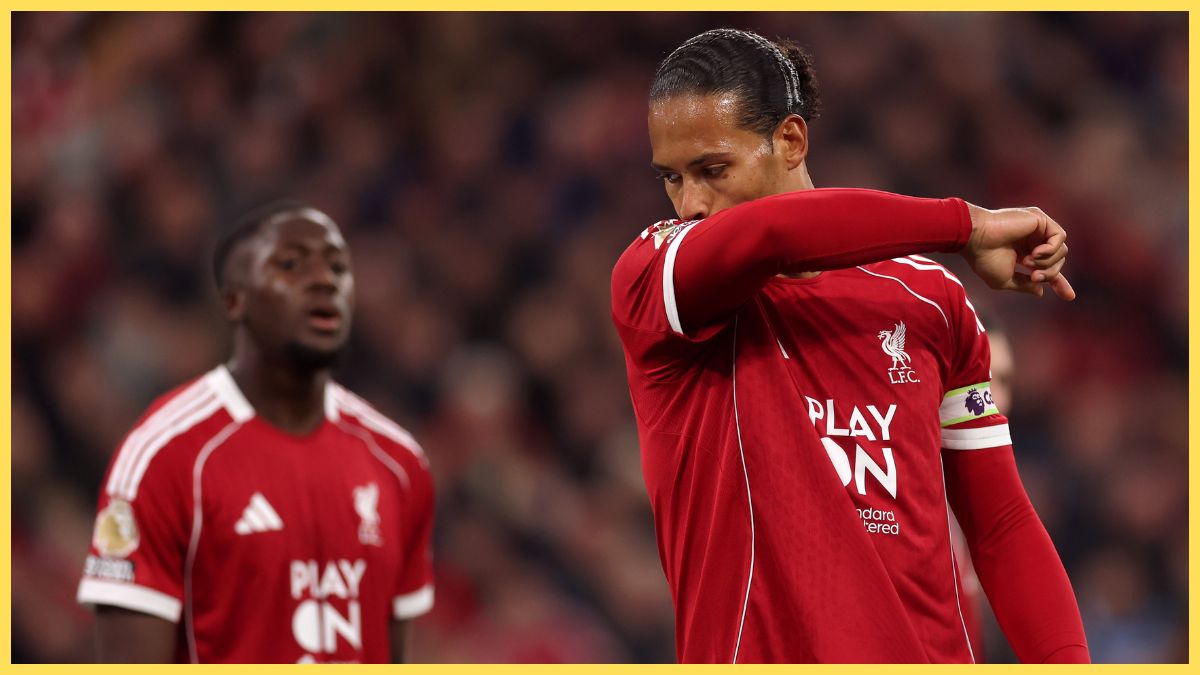 Virgil van Dijk reacts during Liverpool vs. Manchester United