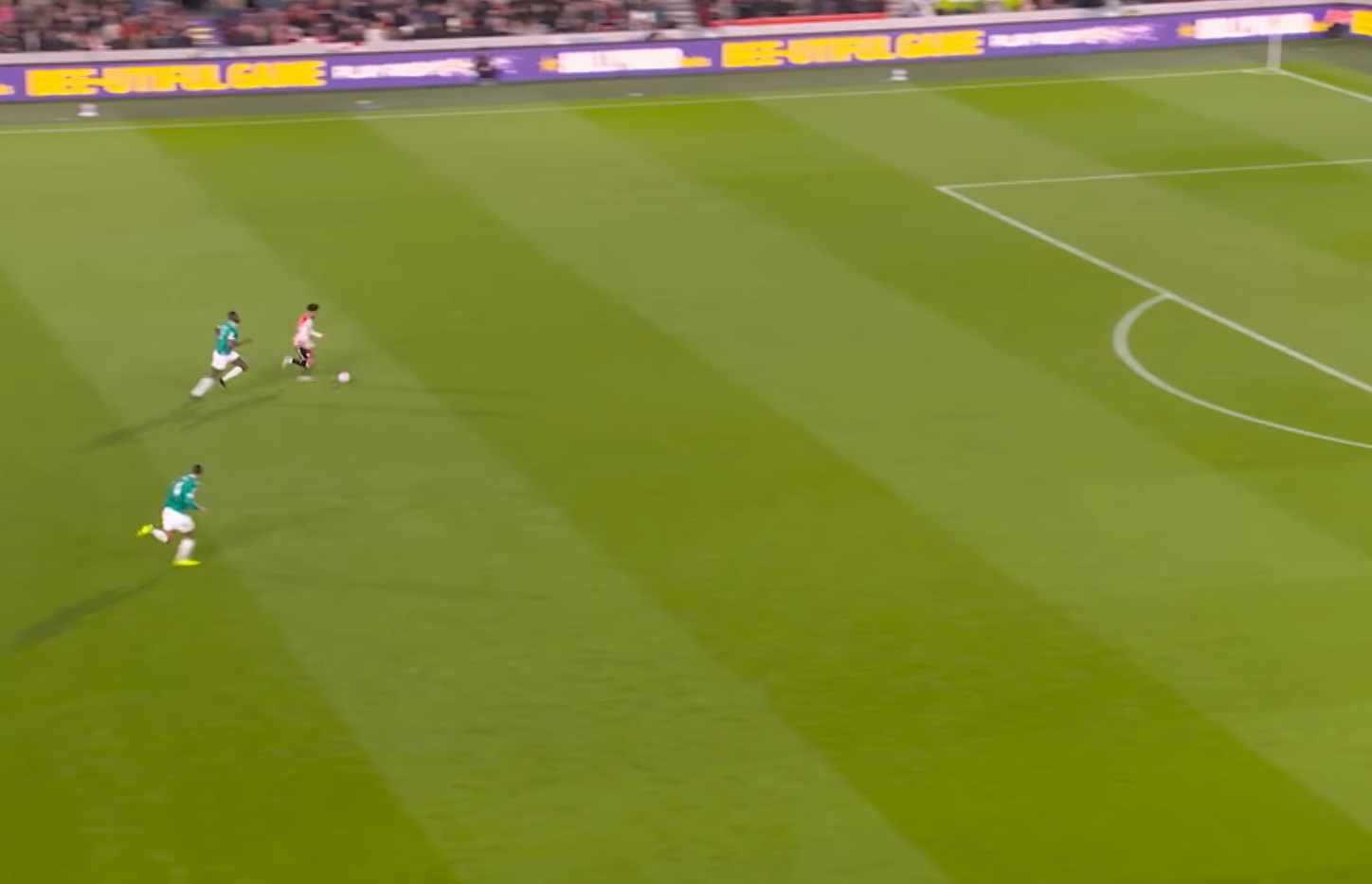 Kevin Schade races away from Ibrahima Konate to score against Liverpool