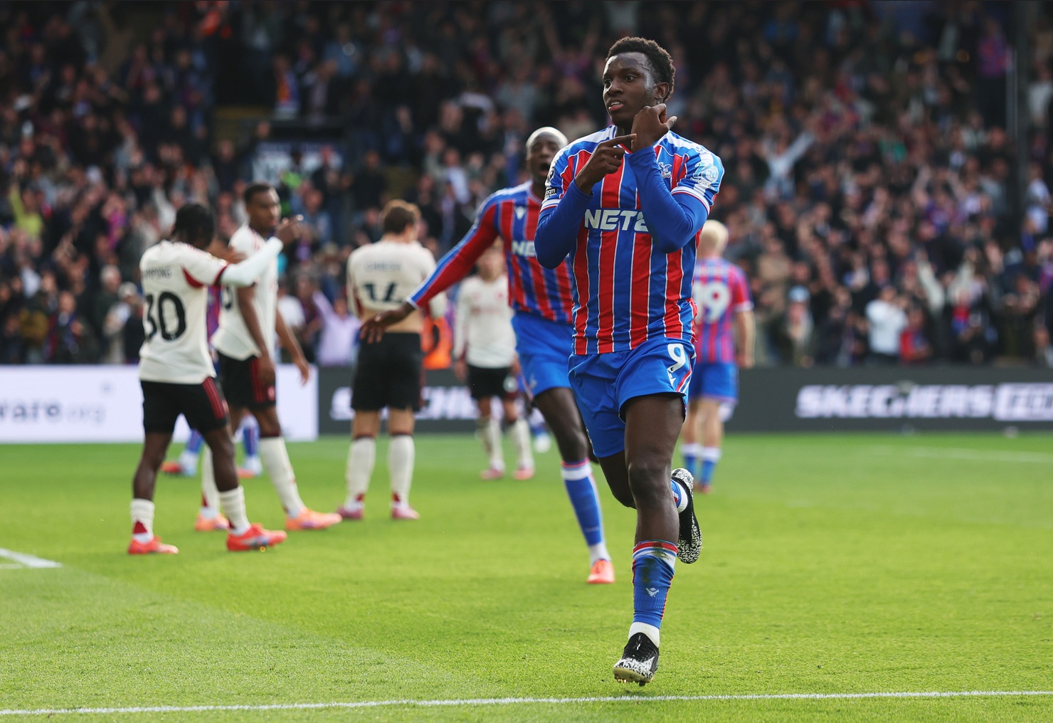 Eddie Nketiah celebrates his winning goal against Liverpool at Selhurst Park
