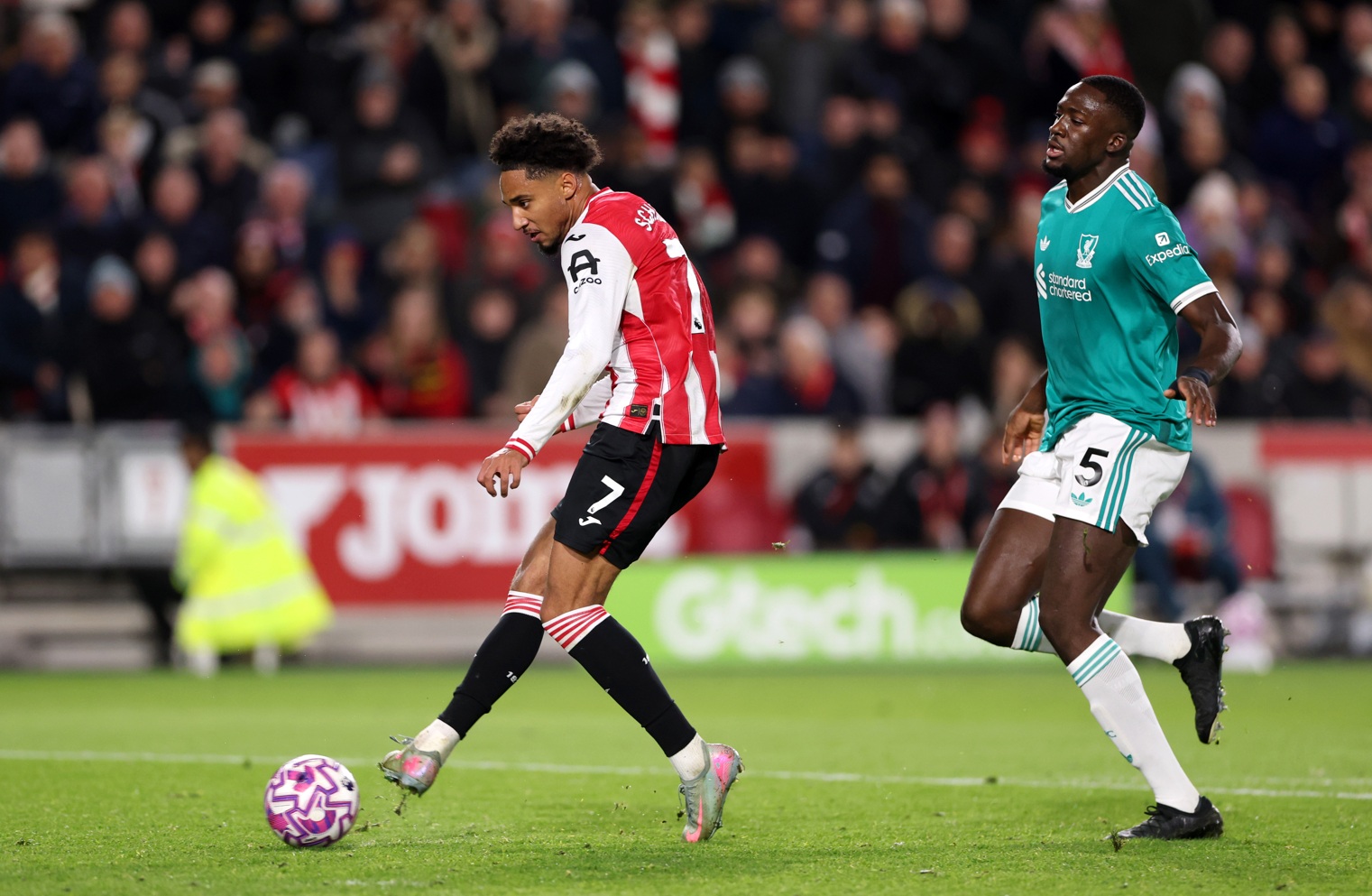 Ibrahima Konate was unable to catch Kevin Schade for Brentford's second goal against Liverpool