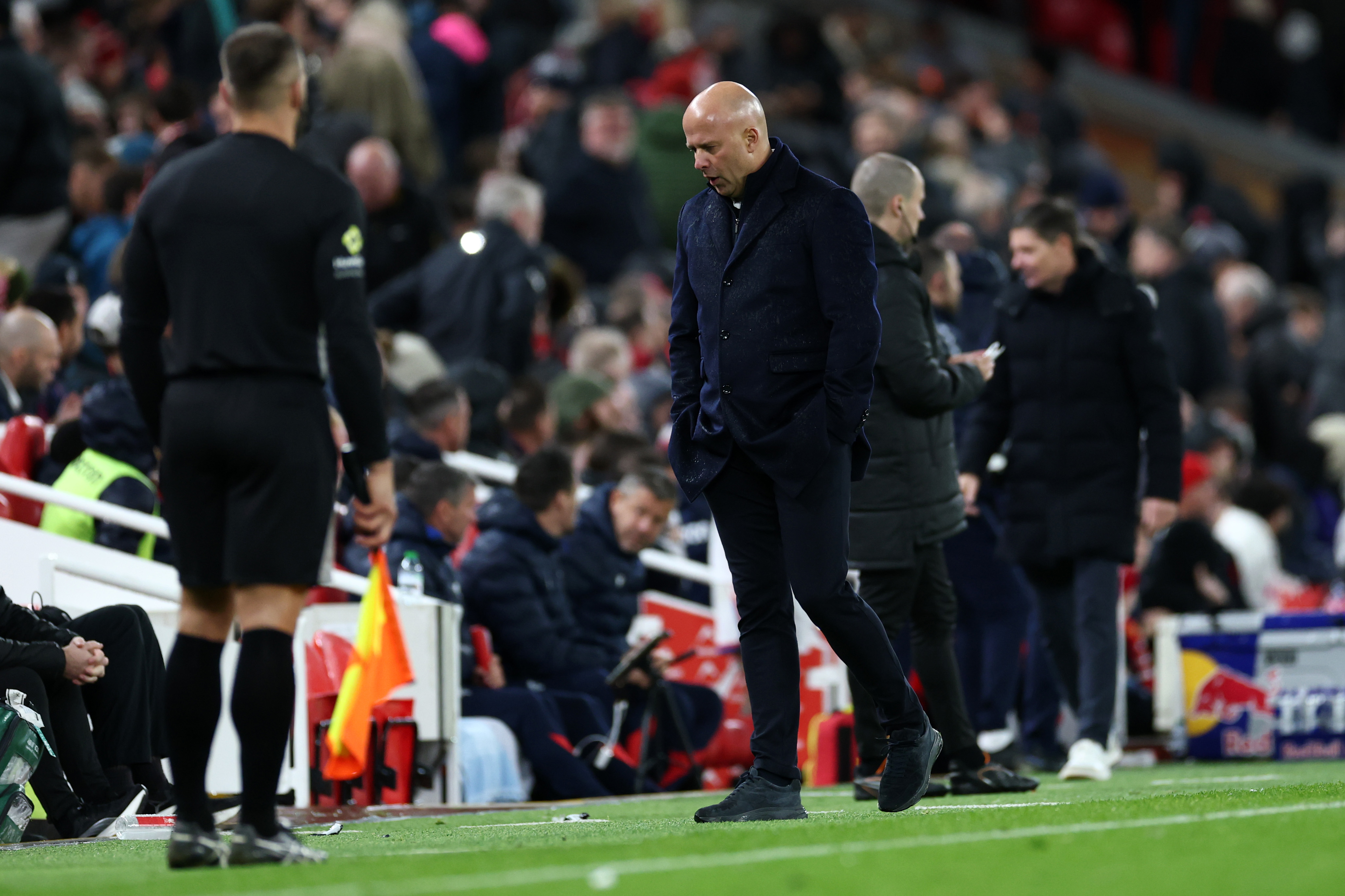 Arne Slot reacts against Crystal Palace