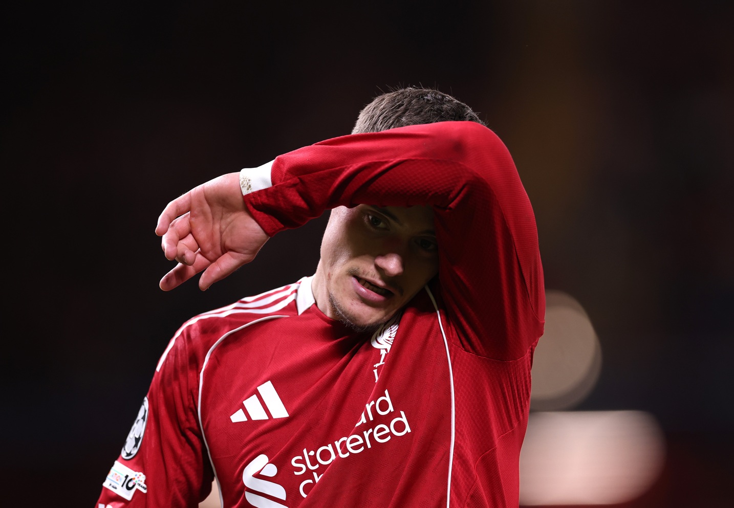 Florian Wirtz reacts to a missed opportunity for Liverpool