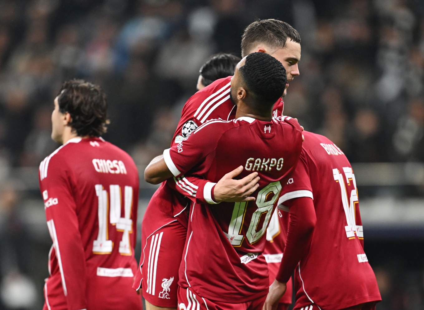 Cody Gakpo and Florian Wirtz celebrate in Frankfurt