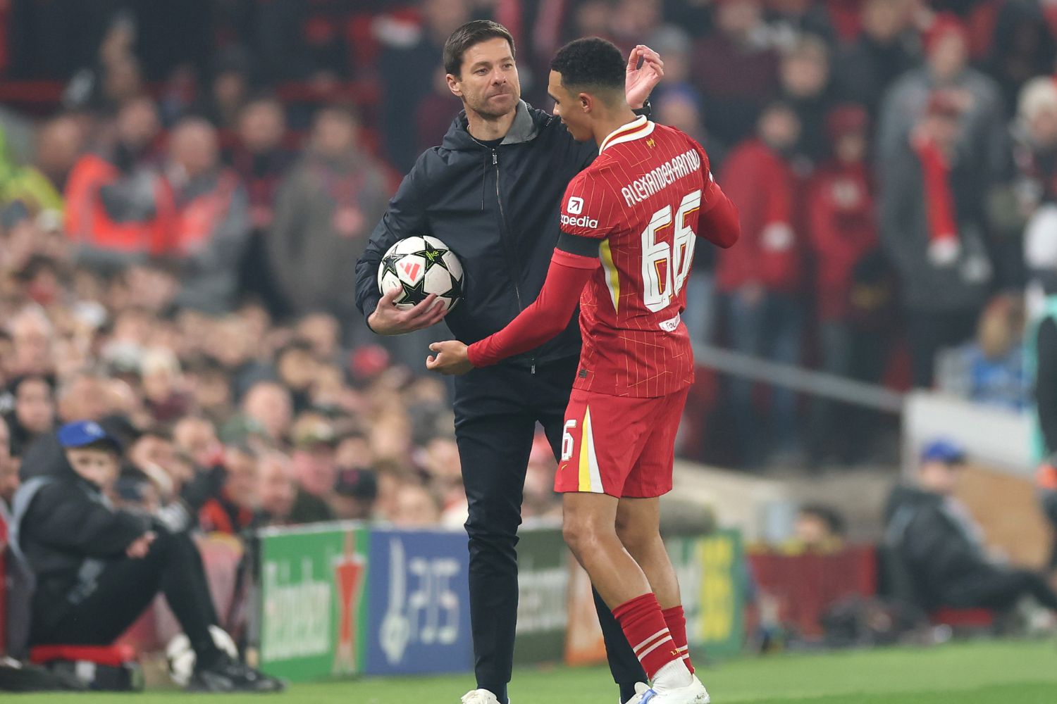 Xabi Alonso and Trent Alexander-Arnold at Anfield