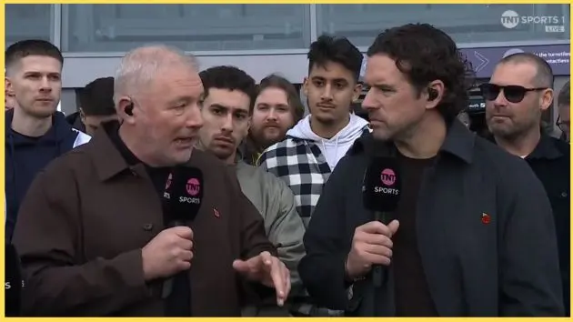 Ally McCoist and Owen Hargreaves in discussion during TNT Sports broadcast.
