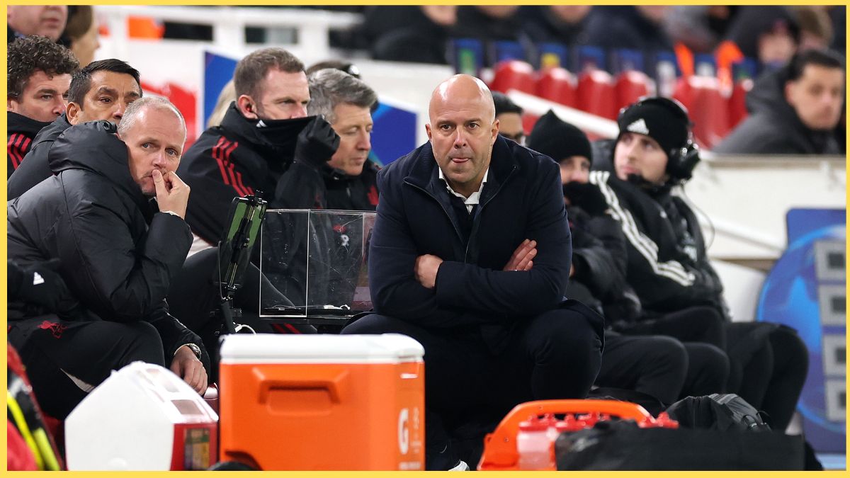 Arne Slot reacts against PSV at Anfield