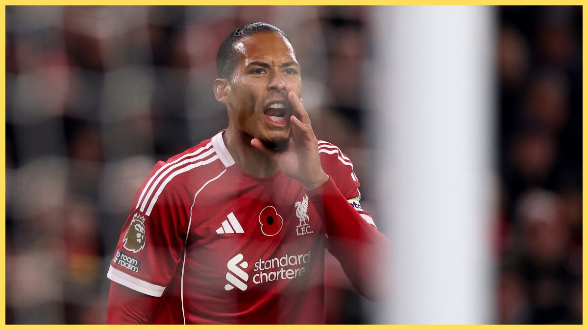 Virgil van Dijk shouts instructions against Aston Villa