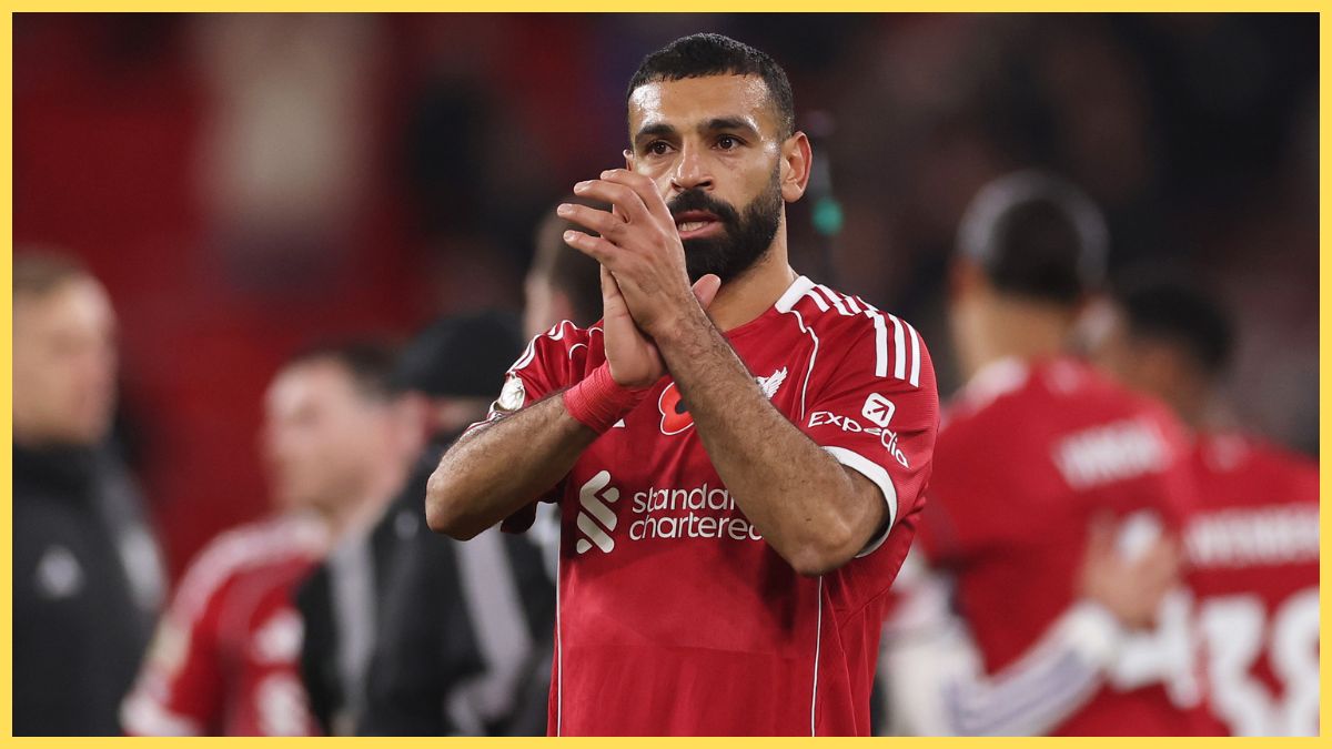Mo Salah claps fans after victory against Aston Villa at Anfield