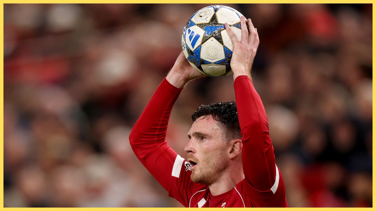 Andy Robertson takes a throw in against Real Madrid