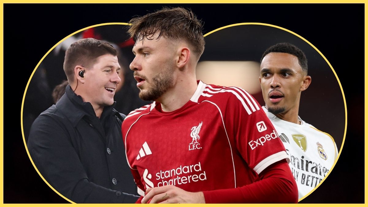 Conor Bradley, Steven Gerrard and Trent Alexander-Arnold