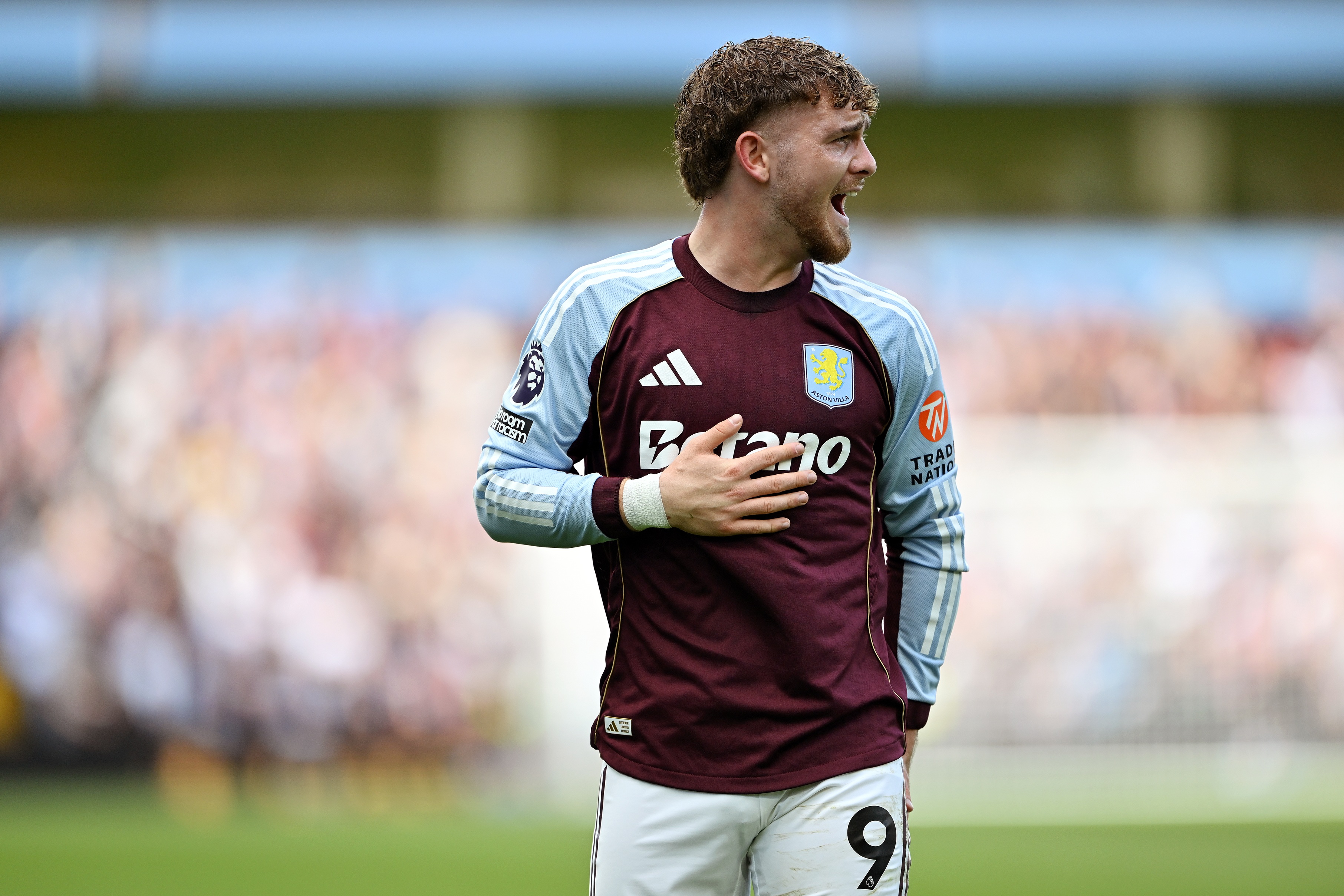 Harvey Elliott shouts during Aston Villa game.