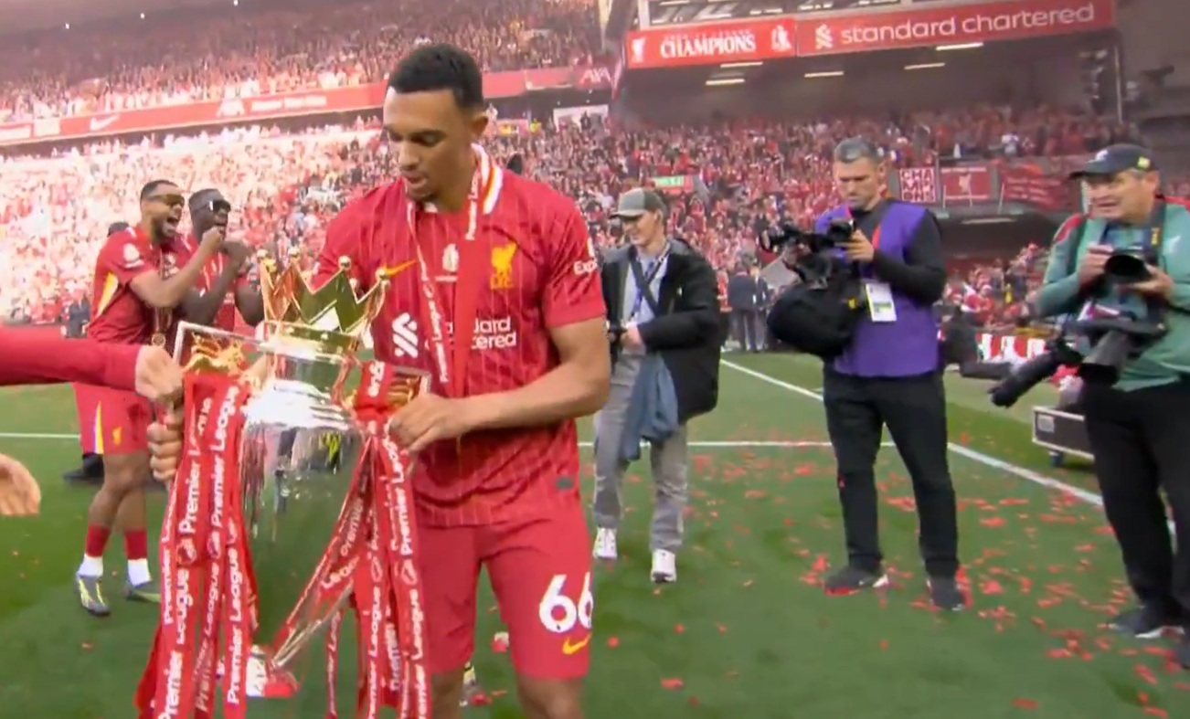 Trent Alexander-Arnold lifted the Premier League trophy in his final game as a Liverpool player
