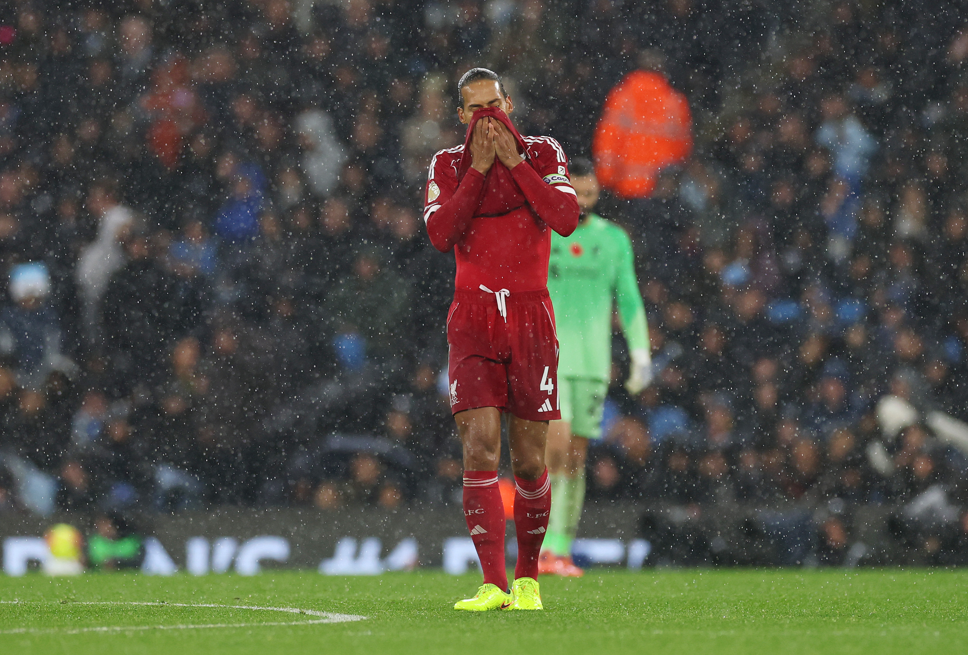 Virgil van Dijk cuts a frustrated figure after Liverpool's defeat to Manchester City