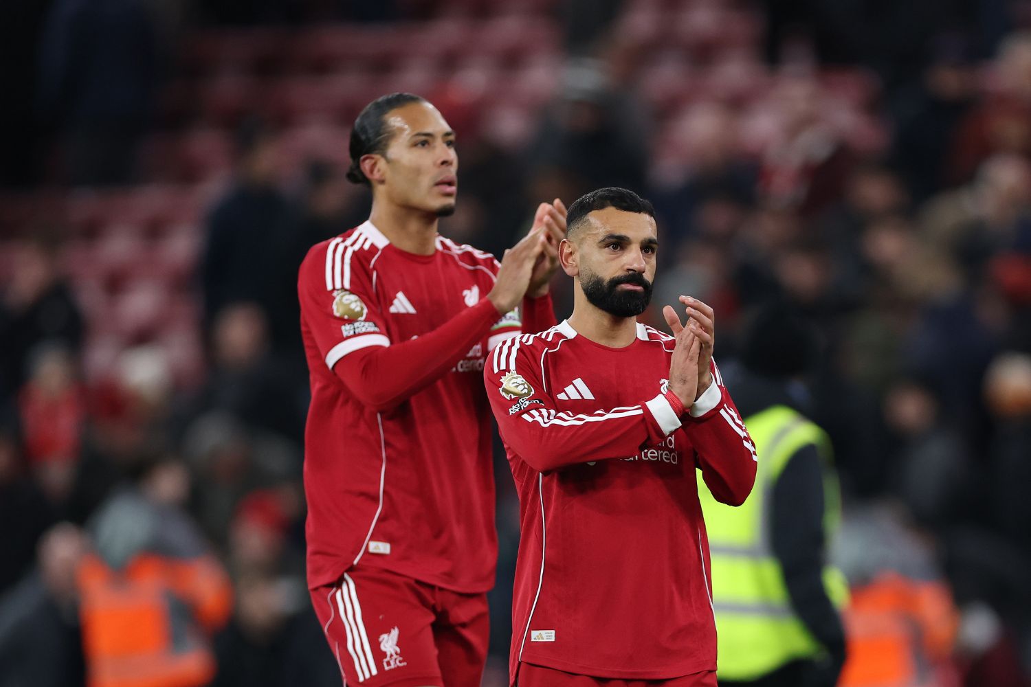 Mo Salah and Virgil van Dijk applaud Liverpool fans after Sunderland