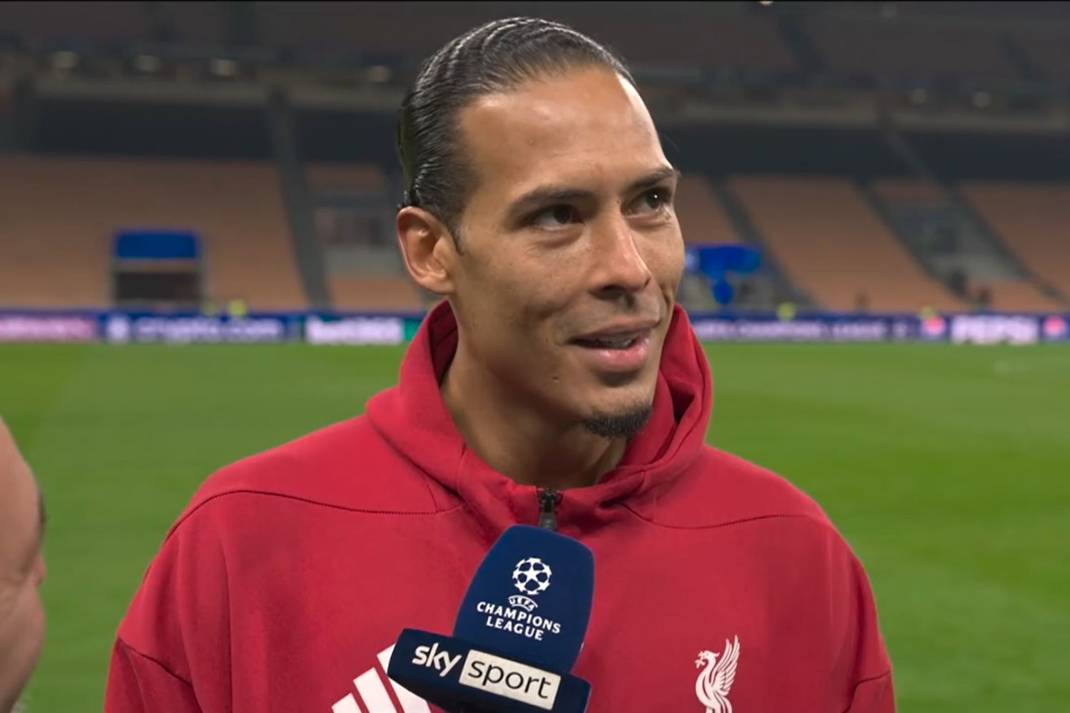 Virgil van Dijk speaks with Sky Sport Italia after beating Inter Milan