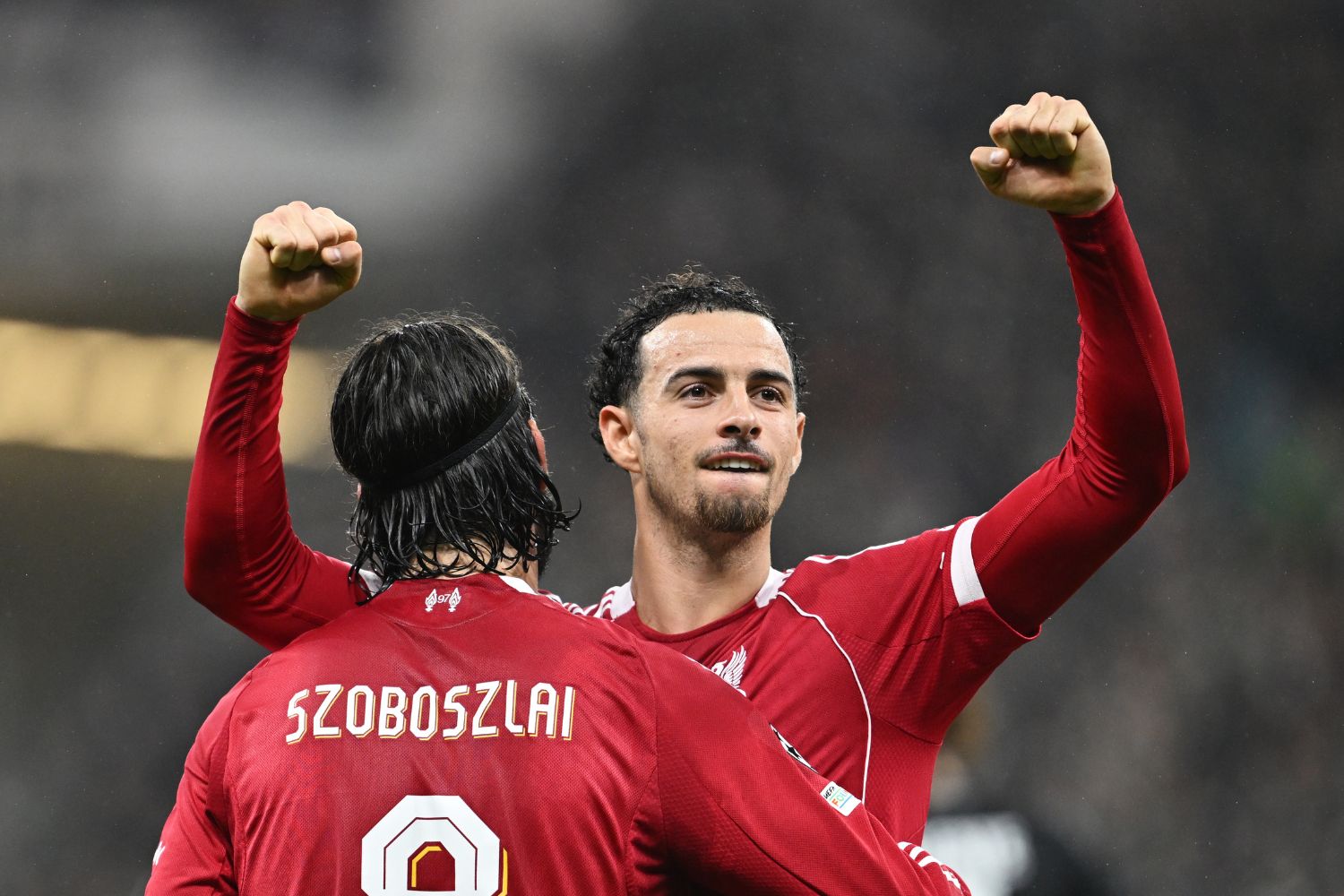 Curtis Jones celebrates for Liverpool against Eintracht Frankfurt