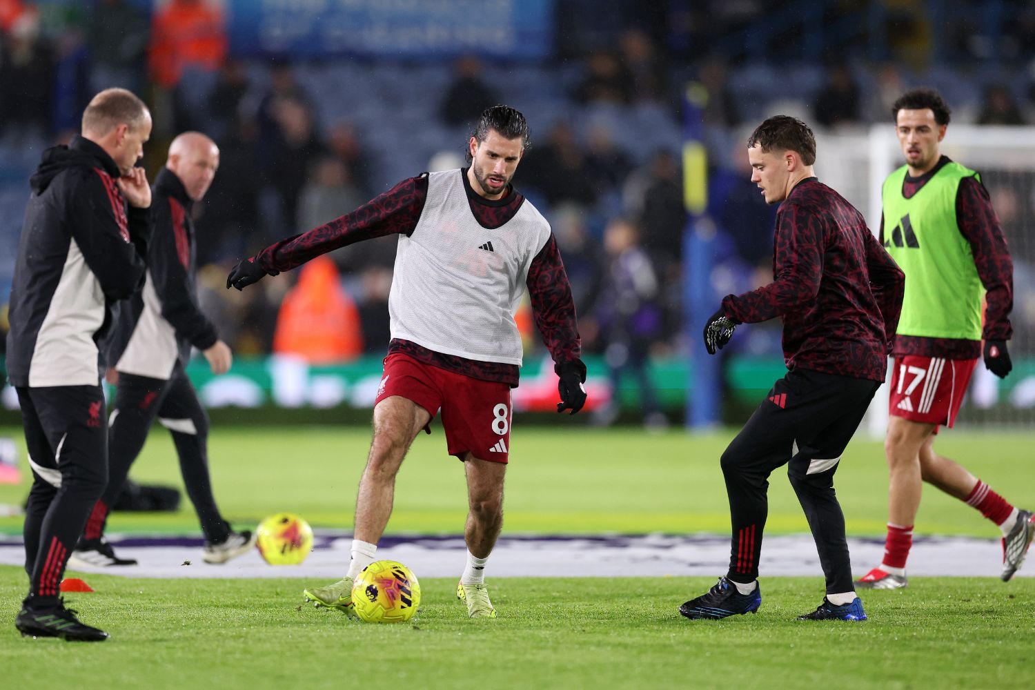 Dominik Szoboszlai warms up against Leeds United
