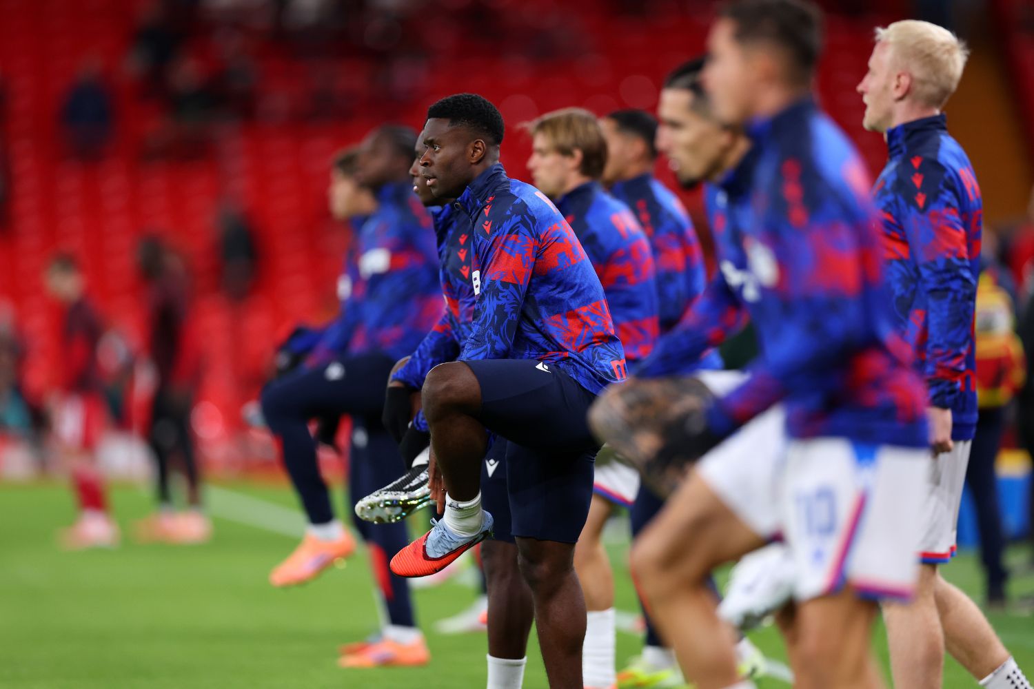 Marc Guehi trains for Crystal Palace at Anfield
