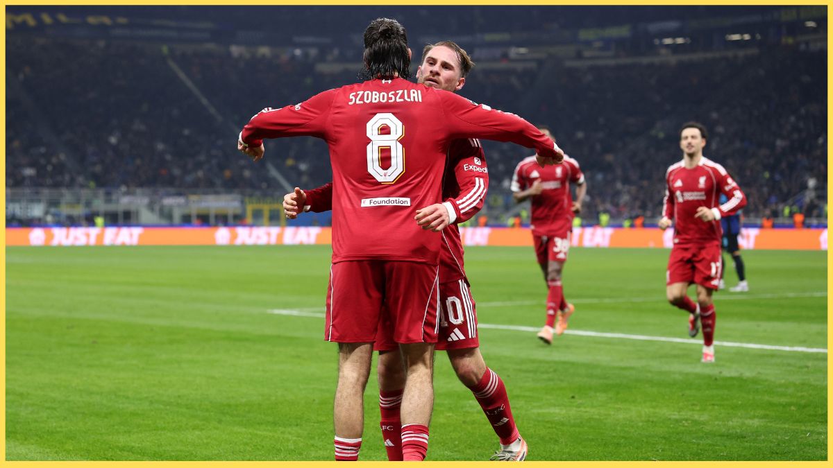 Dominik Szoboszlai and Alexis Mac Allister celebrate for Liverpool