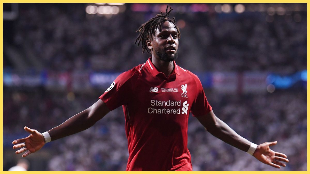 Divock Origi celebrates scoring in the Champions League final