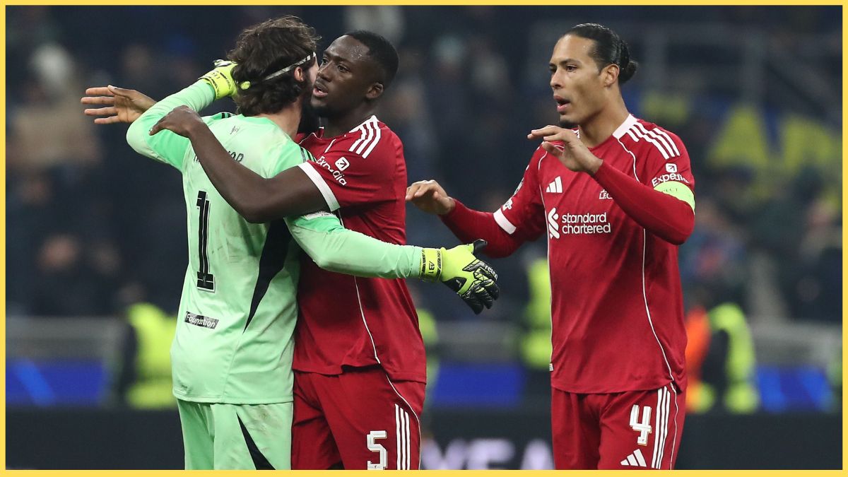 Alisson Becker, Ibou Konate and Virgil van Dijk celebrate after beating Inter Milan