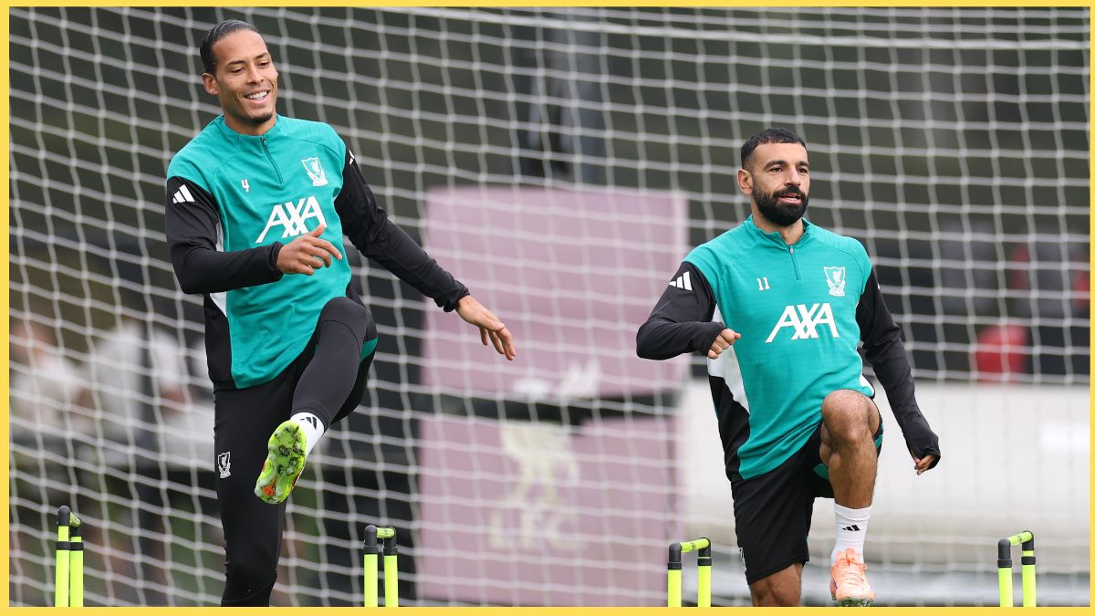 Virgil van Dijk and Mo Salah in Liverpool training