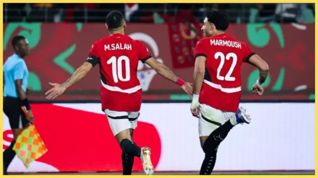 Mo Salah celebrates scoring against Zimbabwe for Egypt